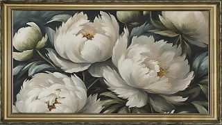 FREE TV ART  SCREENSAVER BACKGROUND FRAMED PEONIES FLOWERS  PAINTING NO SOUND WALLPAPER 4K