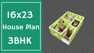 16x23 House Plan 3BHK || 50 Gaj House Design || 16x23 House Design || 3D House Model