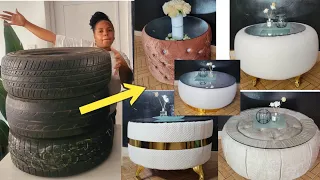 Recycling 10 Old Car Tires into Beautiful Coffee Tables with mirror😍 Amazing DIY