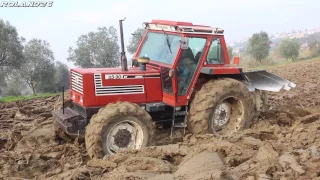 Fiatagri 115-90 DT + bivomero Nardi [Ploughing in the mud]