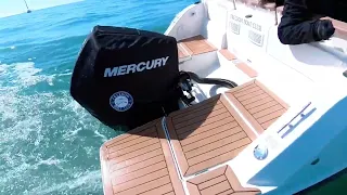 Quicksilver 675 Open powered by Mercury 200hp Outboard travelling across the Solent.