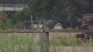 NS High Hood Engine Moving Gondolas In Crewe VA