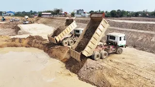 Incredible Project Land Filling Up Using Bulldozer KOMATSU D58P and 10 Wheel Dump TRuck