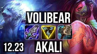 VOLIBEAR vs AKALI (TOP) | 6 solo kills, 600+ games, 1.0M mastery, Dominating | KR Diamond | 12.23