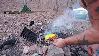 Solo Camping Trip + Cooking Bacon Stir-fry