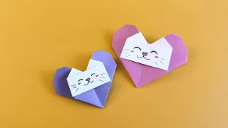 ❤️ Оригами валентинка: сердечко с котиком! Простое оригами из бумаги на День Святого Валентина