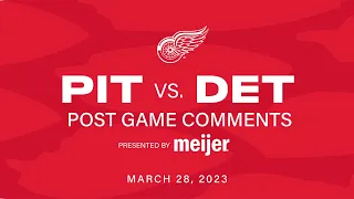 Perron, Larkin and Associate Coach Boughner | Post Game 3/28 PIT