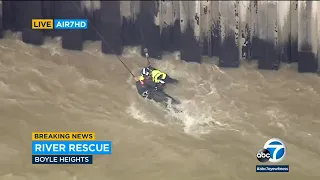 Man holds on for dear life during tense LA River rescue