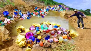 Gold miners find gems and crystals next to cliffs ,diamonds, gold mine, gold nugget, Pearl Minerals.