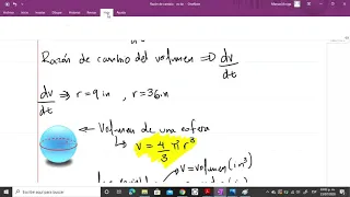 Razón de cambio. Radio de una esfera r cambia a razón de 3 pulgadas por minutos.