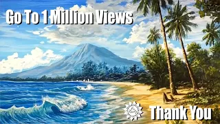 Lets Watch! Easy Acrylic Painting a Natural Beach with Mountain View in The Beauty of Art