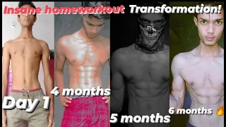 6 MONTHS INSANE HOMEWORKOUT  BODY TRANSFORMATION 🔥| SKINNY TO FIT| CALISTHENICS ❤|