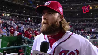 Jayson Werth chats with Dan Kolko after the Nats' 5-2 win over the Phillies