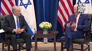 Biden does sign of cross in bizarre moment with Israeli PM Netanyahu