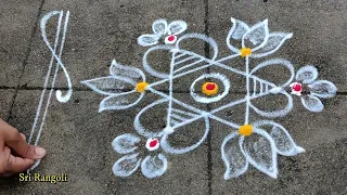 Traditional Rangoli Designs🌺3x2 Dots Small Daily Mugulu Designs🌺Simple Side Border Rangoli Designs