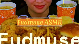 Eating POPEYES sounds ASMR mukbang - 2022 satisfying video - Fudmuse ASMR - fried chicken fries