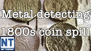 1800s silver coin spill found metal detecting coins in the woods Garrett ATGOLD