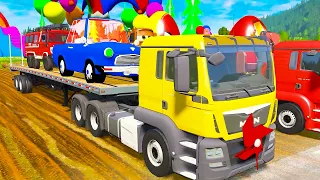 Long Cars vs Funny Cars and Monster Truck with BeamNG Drive - Truck Rescue Long Cars with Deep Water