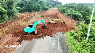 Update 90% Step 1 Restoration Mountain Road Cut Off By Landslide Use Mini Bulldozer And Excavator