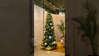 Modern Christmas Tree Install Green, Gold and White
