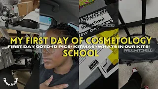 MY FIRST DAY OF COSMETOLOGY SCHOOL|ID PICTURES+KITMAS+WHATS IN OUR KITS!!