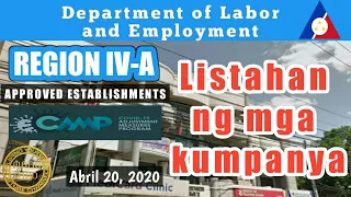 LIST OF APPROVED ESTABLISHMENTS REGION IV-A