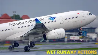 20 MINUTES Of Takeoff & Landings on WET Runway at Jakarta Int'l Airport Soekarno Hatta