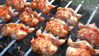 Quail on the grill. QUAIL SHASHLIK. ENG SUB.