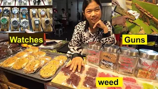 Hua Hin Night Market. Walk through POV. Hua Hin Thailand. Fake Market, Weed, Thai Food Market