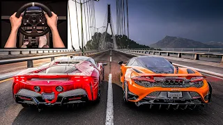 Ferrari SF90 Stradale VS McLaren 765LT (Steering Wheel + Paddle Shifter) Gameplay | Forza Horizon 5