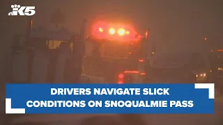 Drivers navigating snow, slick conditions on I-90