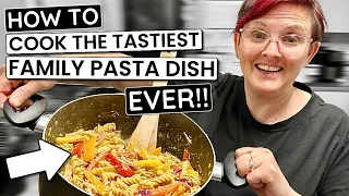 HOW TO COOK THE TASTIEST FAMILY PASTA DISH EVER!! | PULLED CHICKEN FAJITA PASTA | Cooking for 12