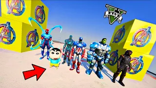 GTA 5 : SHINCHAN OPENING CYBER AVENGER ARMY LUCKY BLOCKS IN GTA V ! ( GTA 5 AVENGERS MOD )