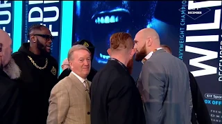 Deontay Wilder shoves Tyson Fury as both fighters try to spar at London press conference