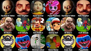 The Baby In Yellow,Hello Neighbor,Squid Survival Challange,Poppy Playtime Chapter 3,Dark Riddle 2