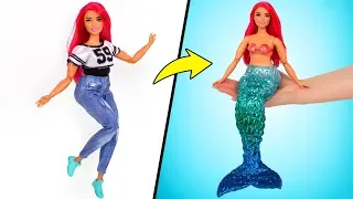 Transformação de Boneca Barbie! Cauda de Sereia Feita em Casa com Cola Quente 🧜🏼‍