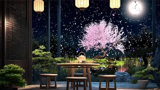 Mesmerizing sakura blossoms under the moon and meditation music (4K)