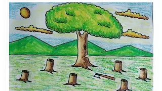 How to draw save tree drawing | How to draw Deforestation drawing