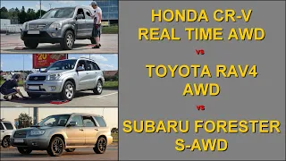 SLIP TEST - Honda CR-V AWD vs Toyota RAV4 AWD vs Subaru Forester S-AWD - @4x4.tests.on.rollers