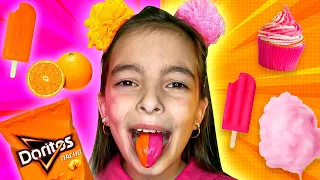 COMENDO TUDO ROSA E LARANJA POR UM DIA INTEIRO 😱 JÉSSICA GODAR, LAURINHA E HELENA E GABRIEL