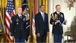Obama awards the Medal of Honor to Staff Sergeant Ty M. Carter U.S. Army for conspicuous gallantry