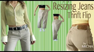 How to resize Jeans -  Downsizing Thrift Flip ! Size36 to Size24-Sewing Tutorial!Take In Jeans Waist