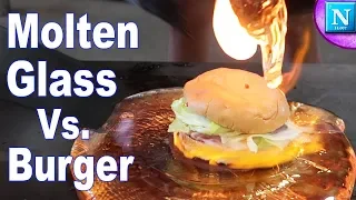 Molten Glass Vs. Burger | Extreme Hot Glass Experiment
