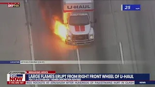 Fiery Police Chase: Stolen U-Haul erupts in flames, suspect takes off running | NewsNOW from FOX