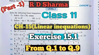 RD Sharma Class 11th Exercise 15.1 Solutions |Chapter 15 (Linear inequations) | From Q.1 To Q.9