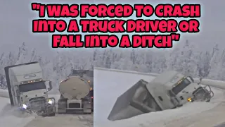 Raw Video Of Truck Driver Having To Make A Quick Decision To Crash Into A Trucker Or Ditch 😳