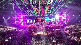 Chloe and Halle singing the American national anthem at WrestleMania 34
