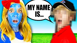 Name Reveal of Mystery Man! Tricking RZ Twin in Smurf Disguises for 24 Hours.  Rebecca Zamolo