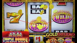 NICE! TRIPLE DOUBLE JACKPOT BLAZING 777 + 2X 3X GOLD INFERNO SLOT PLAY! CIRCA LAS VEGAS! FREMONT ST!