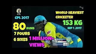 World's Giant Cricketer Cornwall Smashing 80 Runs (43 Balls) With 6 Huge Sixes vs Barbados Tridents
